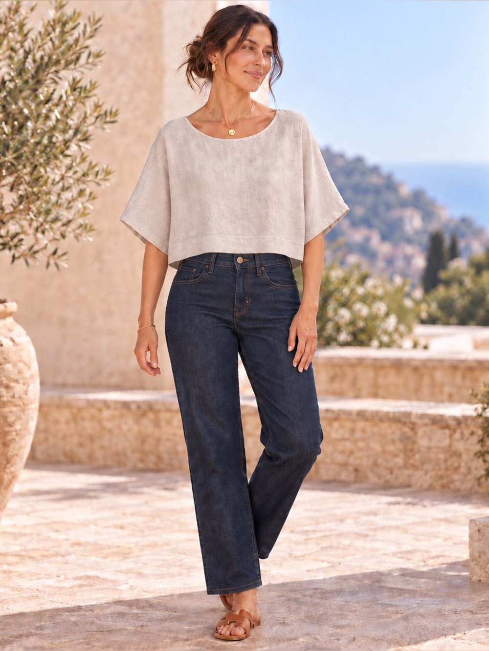 Terzo Millennio Italian Pure Linen Boxy Top | Sand | Medium | NWT